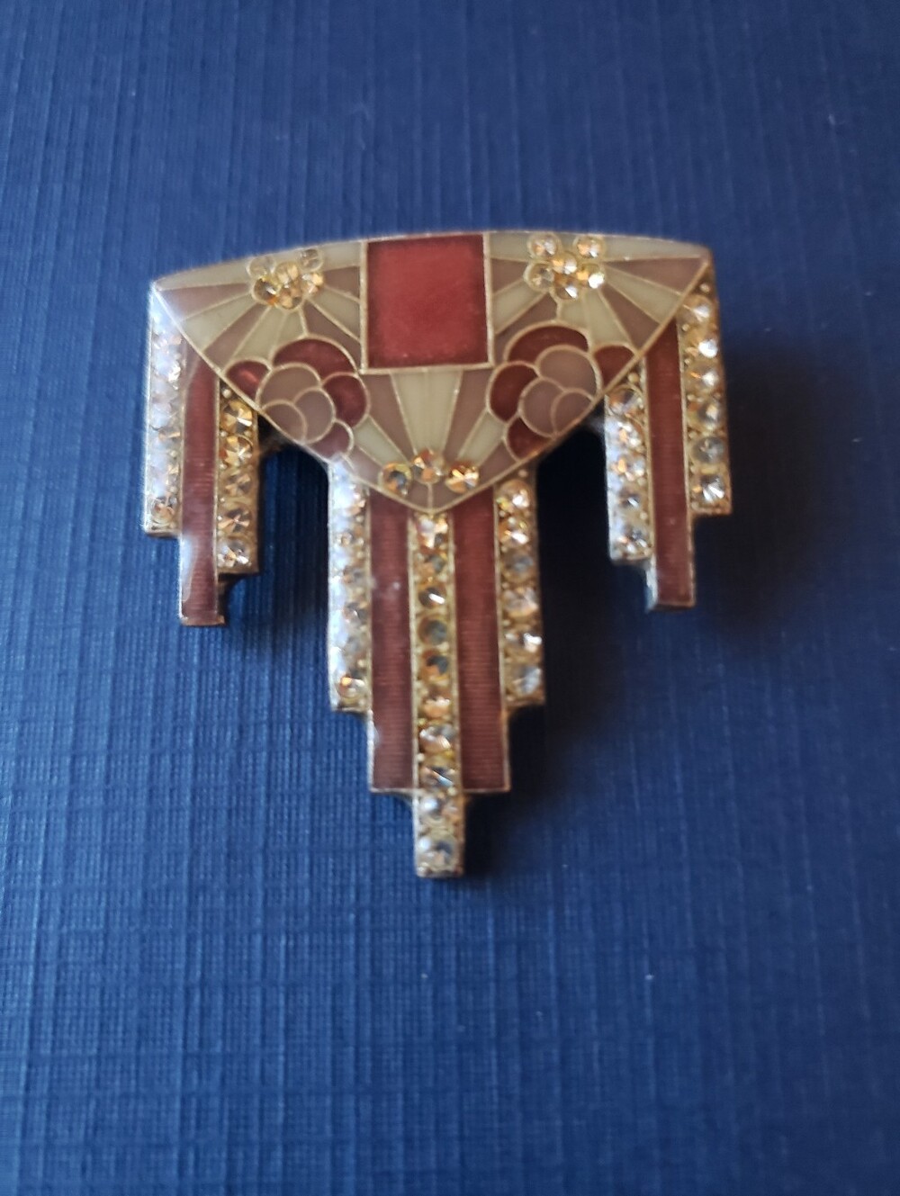 Vintage Pierre Bex Art Deco Rhinestone Enamel Brooch - Pink and Cream